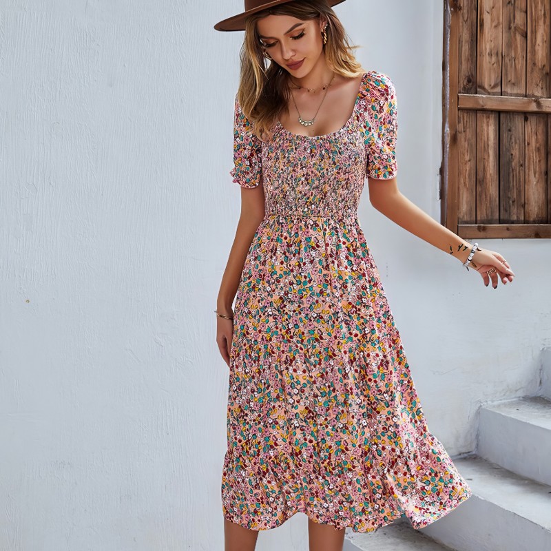 Robe Longue Fleurie Rose