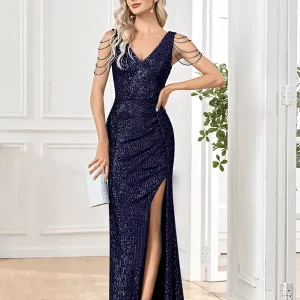 Robe de Soirée Longue Sirène Paillette Bleue
