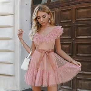 Robe Volant Tulle Rose Bohème