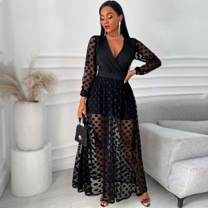 Robe de Soirée Transparente Pois Noire