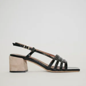 Sandales bicolores - cuir noir et daim camel