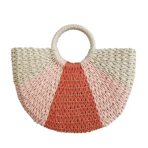 Sac à Main Paille Demi-Lune Rayé Orange