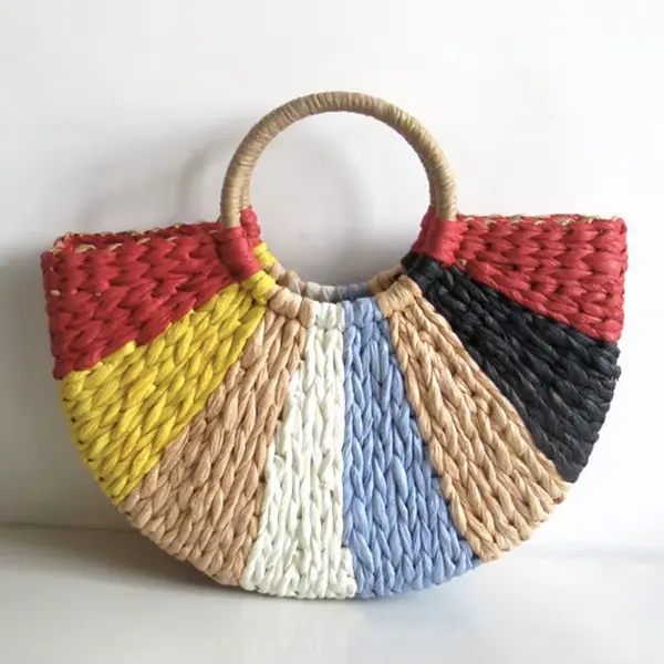 Sac Paille Demi-Lune Raphia Multicolore – Rouge – Image 2