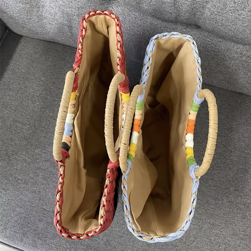 Sac Paille Demi-Lune Raphia Multicolore – Rouge – Image 3