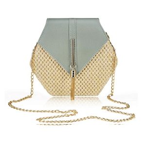 Sac à Main Paille et Cuir Bohème KRYSTAL – Vert