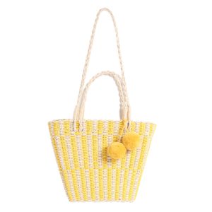 Sac Paille et Pompon Trapèze Jaune