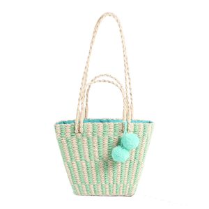 Sac Paille et Pompon Trapèze Vert
