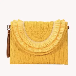 Sac Pochette Paille Franges Bohème – Jaune