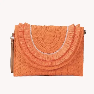 Sac Pochette Paille Franges Bohème – Orange