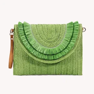 Sac Pochette Paille Franges Bohème – Vert