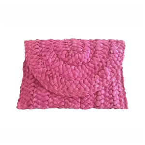 Sac Pochette Paille Tressée Bohème – Rose