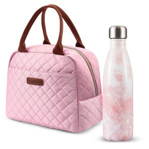 Sac Repas Nomade Rose et Bouteille Marbre Rose