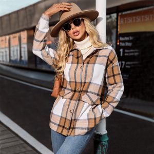 Veste Imprimé Carreaux Femme Beige