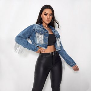 Veste Jean Franges Boho – Bleue